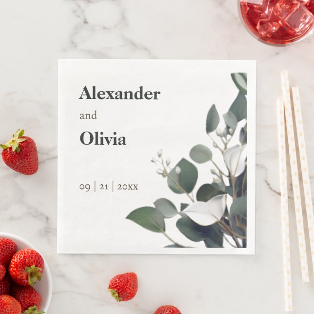 Modern Eucalyptus Wedding Paper Dinner Napkins (Insitu)