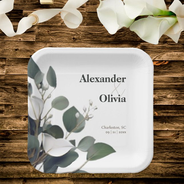 Modern Eucalyptus Wedding Paper Plates (Modern Eucalyptus Wedding Paper Plates)