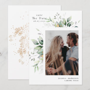 Modern Eucalyptus Wedding Photo Save The Date