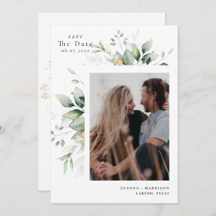 Modern Eucalyptus Wedding Photo Save The Date