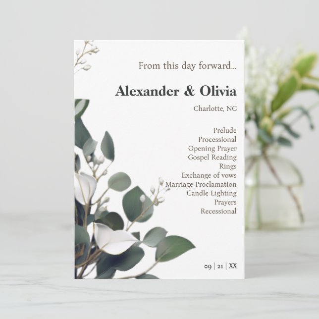 Modern Eucalyptus Wedding Program (Standing Front)