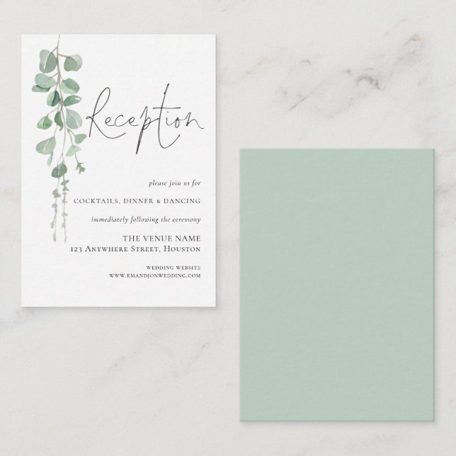 Modern Eucalyptus Wedding Reception  Enclosure Card (Front/Back)