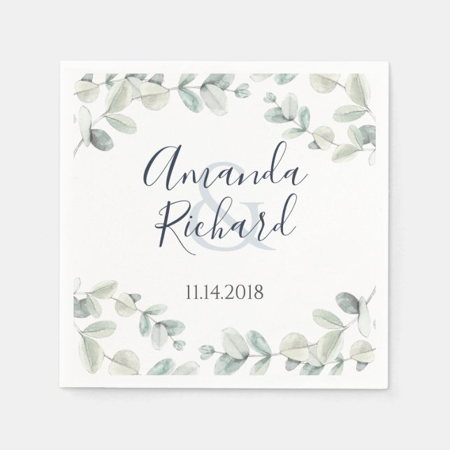 Modern Eucalyptus Wedding Reception Napkins (Front)