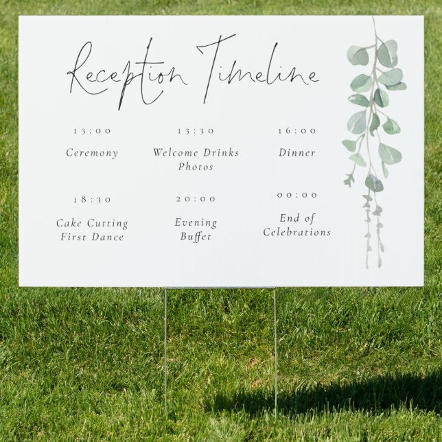 Modern Eucalyptus Wedding  Reception Timeline Sign (Insitu)