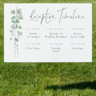 Modern Eucalyptus Wedding  Reception Timeline Sign