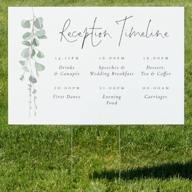 Modern Eucalyptus Wedding  Reception Timeline Sign (Insitu)