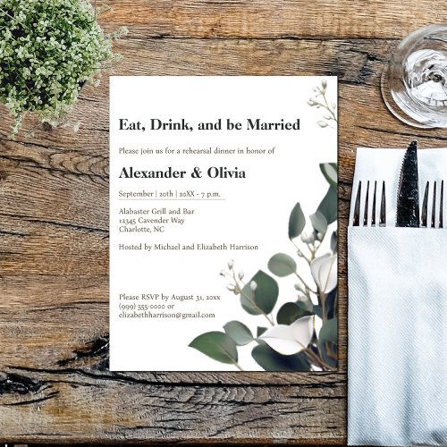 Modern Eucalyptus Wedding Rehearsal Dinner Invitation