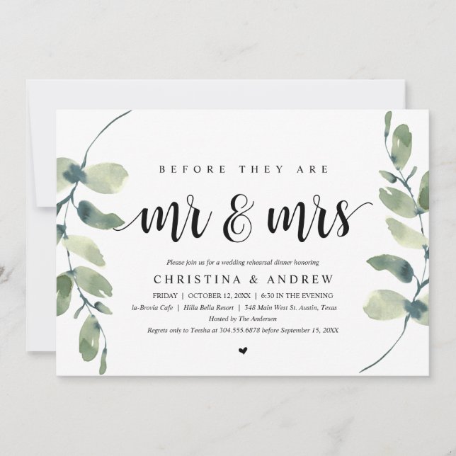 Modern Eucalyptus, Wedding Rehearsal Dinner Invitation (Front)