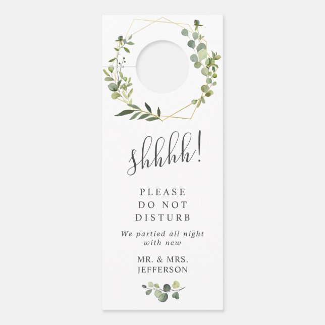 Modern Eucalyptus Wedding Welcome Do Not Disturb Door Hanger (Front)