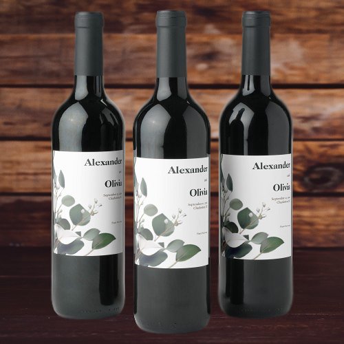 Modern Eucalyptus Wedding Wine Label