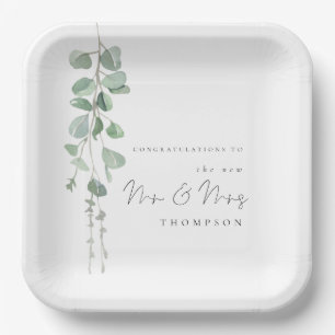 Modern Eucalyptus Wishes for Mr Mrs Paper Plates