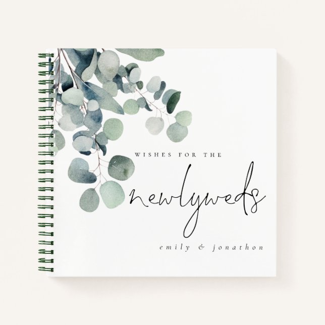 Modern Eucalyptus Wishes for Newlyweds Guest Book (Front)