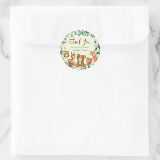 Modern Eucalyptus Woodland Animals Forest Friends Classic Round Sticker (Bag)