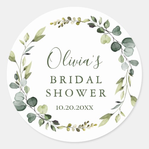 Modern Eucalyptus Wreath Bridal Shower Boho Classic Round Sticker