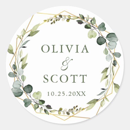 Modern Eucalyptus Wreath Floral Wedding Boho Classic Round Sticker