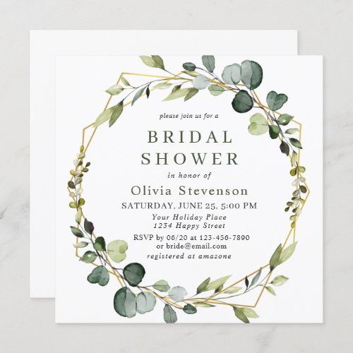 Modern Eucalyptus Wreath Frame BRIDAL SHOWER Boho Invitation