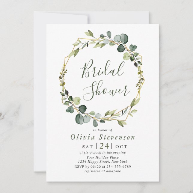 Modern Eucalyptus Wreath Frame Bridal Shower Boho Invitation (Front)