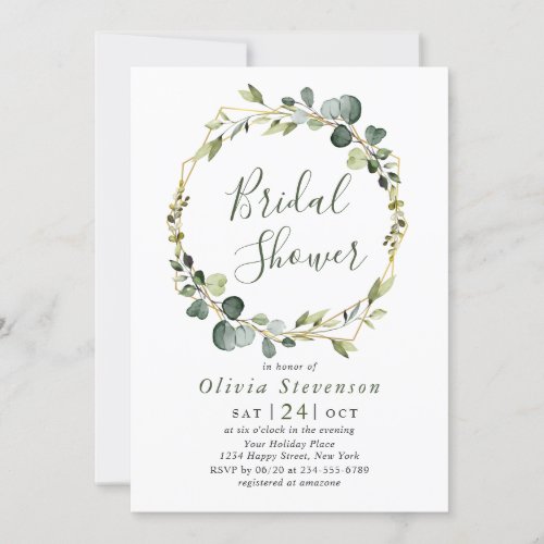 Modern Eucalyptus Wreath Frame Bridal Shower Boho Invitation