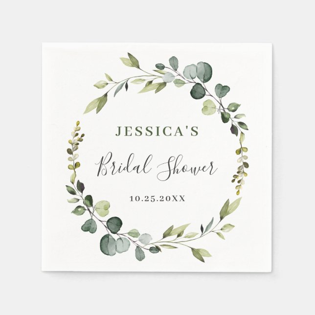 Modern Eucalyptus Wreath Frame Bridal Shower Boho Napkins (Front)
