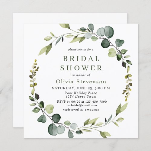 Modern Eucalyptus Wreath Frame BRIDAL SHOWER Invitation