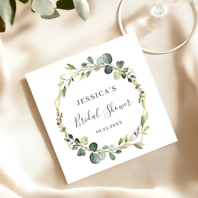 Modern Eucalyptus Wreath Frame Bridal Shower Napkins (Creator Uploaded)