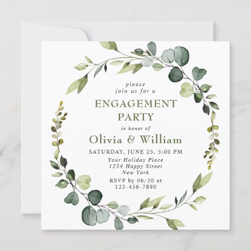 Modern Eucalyptus Wreath Frame ENGAGEMENT PARTY Invitation