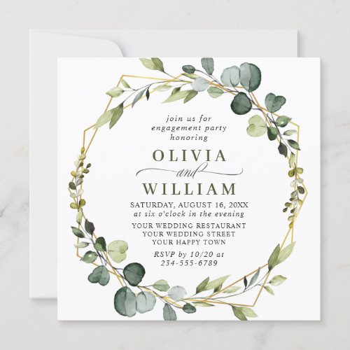 Modern Eucalyptus Wreath Frame ENGAGEMENT PARTY Invitation