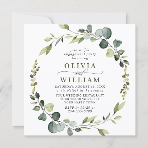 Modern Eucalyptus Wreath Frame ENGAGEMENT PARTY Invitation