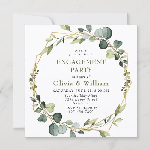 Modern Eucalyptus Wreath Frame ENGAGEMENT PARTY  Invitation