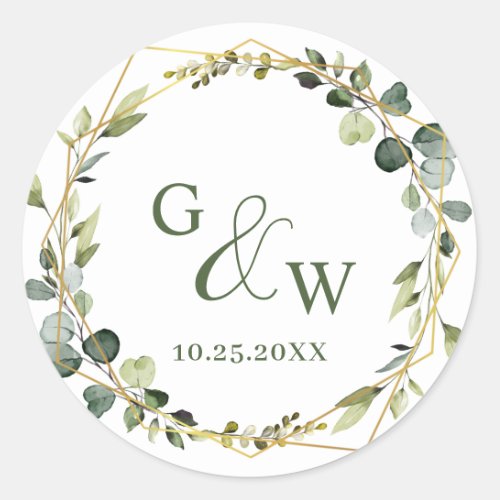 Modern Eucalyptus Wreath Frame Floral Wedding Boho Classic Round Sticker