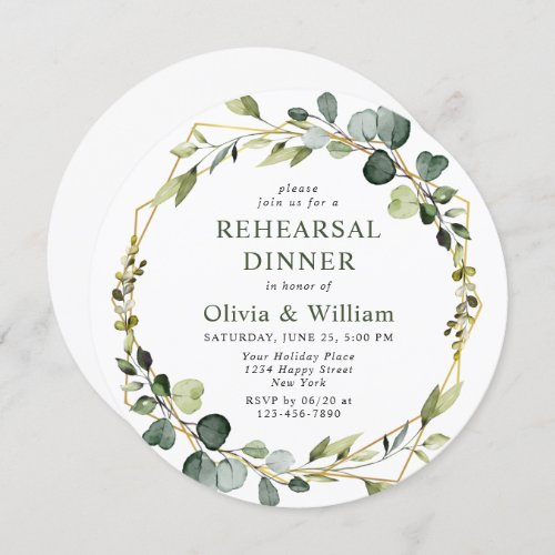 Modern Eucalyptus Wreath Frame REHEARSAL DINNER Invitation