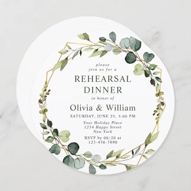 Modern Eucalyptus Wreath Frame REHEARSAL DINNER Invitation | Zazzle