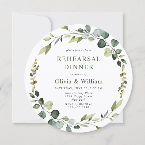 Modern Eucalyptus Wreath Frame REHEARSAL DINNER Invitation