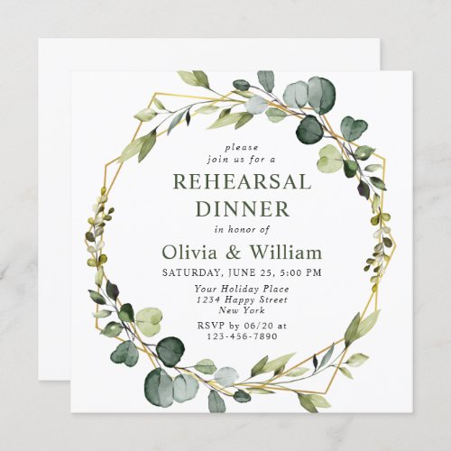 Modern Eucalyptus Wreath Frame REHEARSAL DINNER Invitation