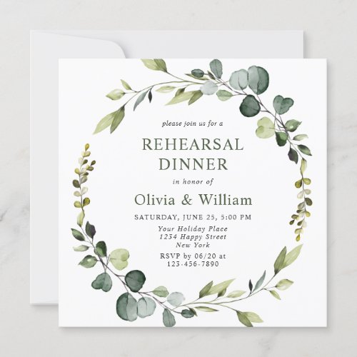 Modern Eucalyptus Wreath Frame REHEARSAL DINNER Invitation