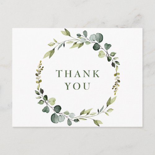 Modern Eucalyptus Wreath Frame Thank You Boho Postcard