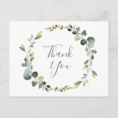 Modern Eucalyptus Wreath Frame Thank You Boho Postcard