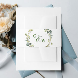 Modern Eucalyptus Wreath Frame Wedding Boho Invitation Belly Band