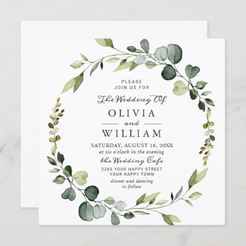 Modern Eucalyptus Wreath Frame Wedding Invitation