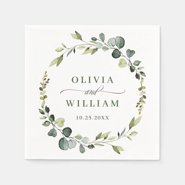 Modern Eucalyptus Wreath Frame Wedding Paper Boho Napkins (Front)