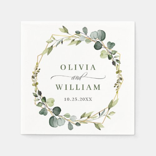 Modern Eucalyptus Wreath Frame Wedding Paper Napkins