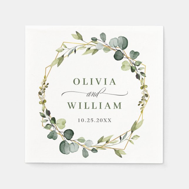 Modern Eucalyptus Wreath Frame Wedding Paper Napkins (Front)