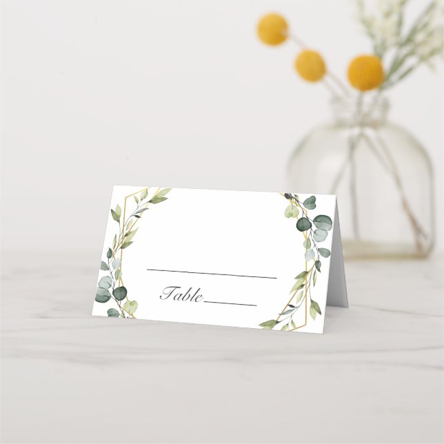 Modern Eucalyptus Wreath Frame Wedding Place Card (Front)