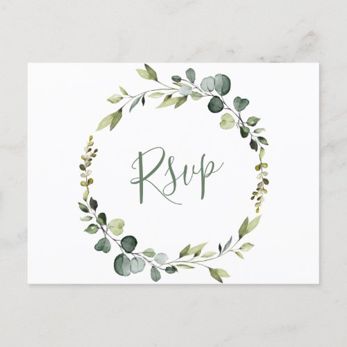 Modern Eucalyptus Wreath Frame Wedding RSVP Boho Postcard