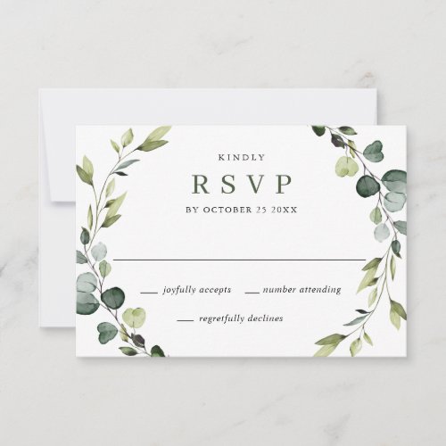 Modern Eucalyptus Wreath Frame Wedding RSVP Card