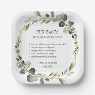 Modern Eucalyptus Wreath Fun Facts Wedding Paper Plates