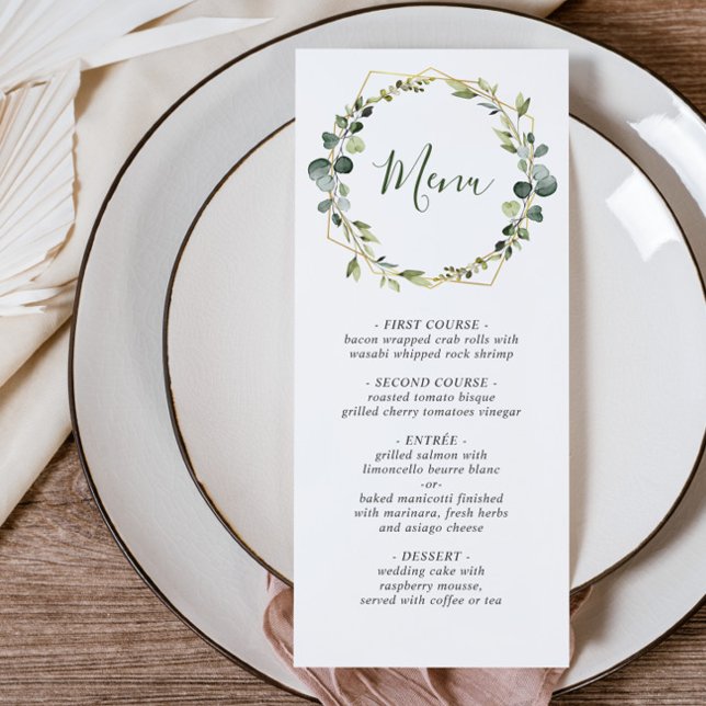 Modern Eucalyptus Wreath Watercolor Wedding Menu (Creator Uploaded)