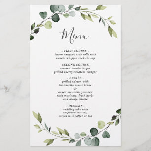 Modern Eucalyptus Wreath Wedding Dinner Menu