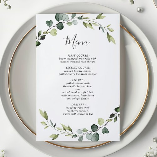 Modern Eucalyptus Wreath Wedding Dinner Menu