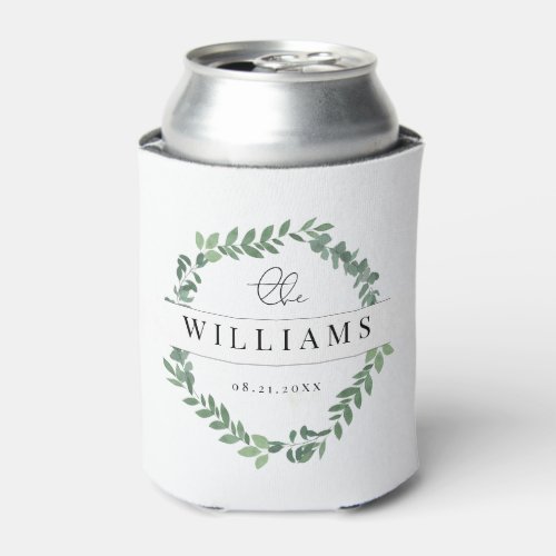 Modern Eucalyptus Wreath Wedding Minimalist Can Cooler